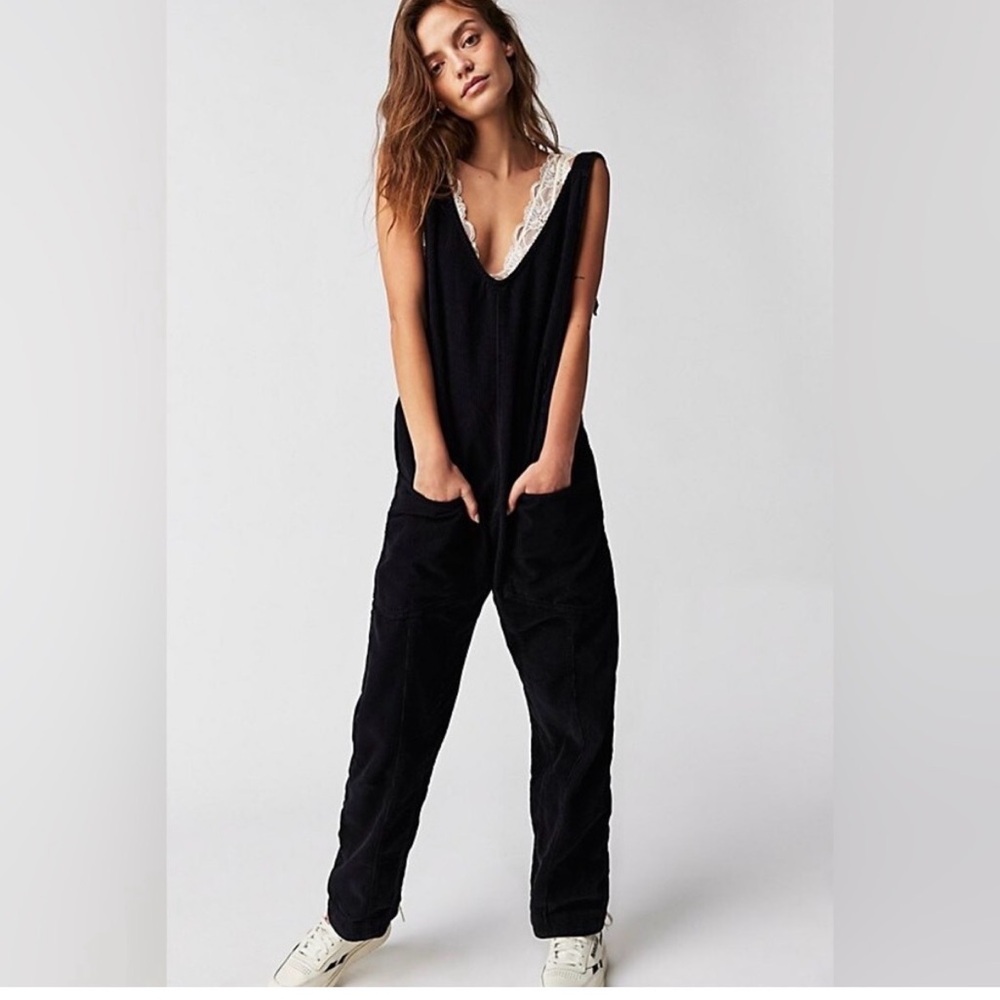 We The Free People High Roller Black Corduroy Cord Extra Small XS Jumpsuit